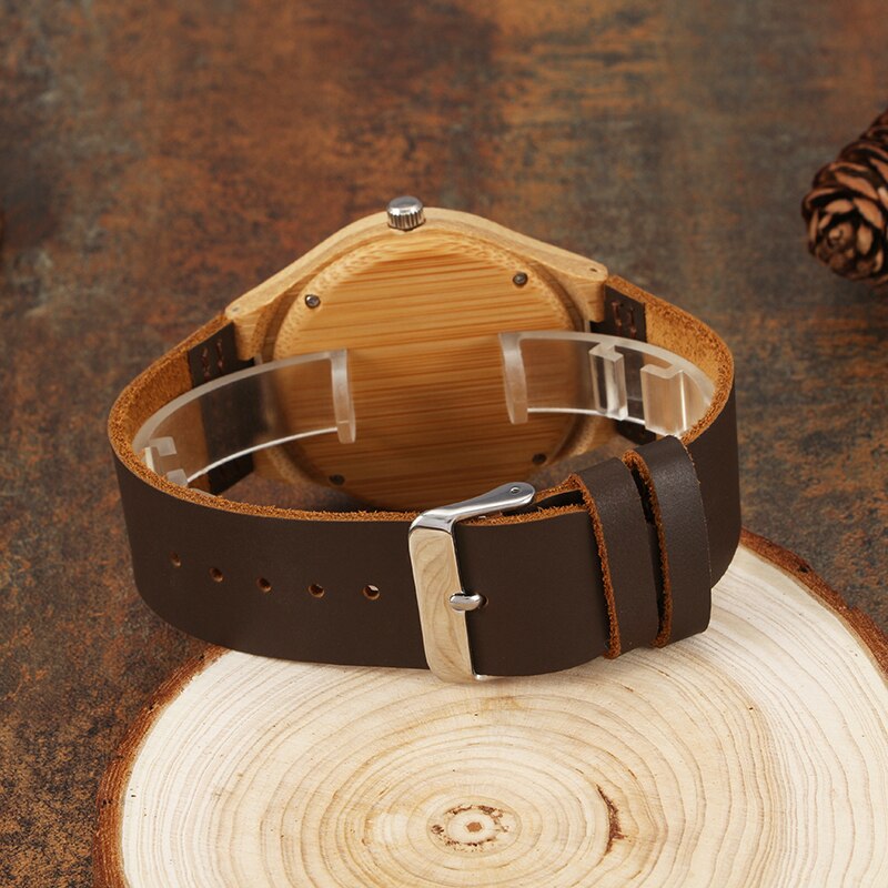 Personalized Custom Photo Texts Wooden Watch Log Wood Case Genuine Leather Watches - MERGE.DAY.1.FREESTYLE