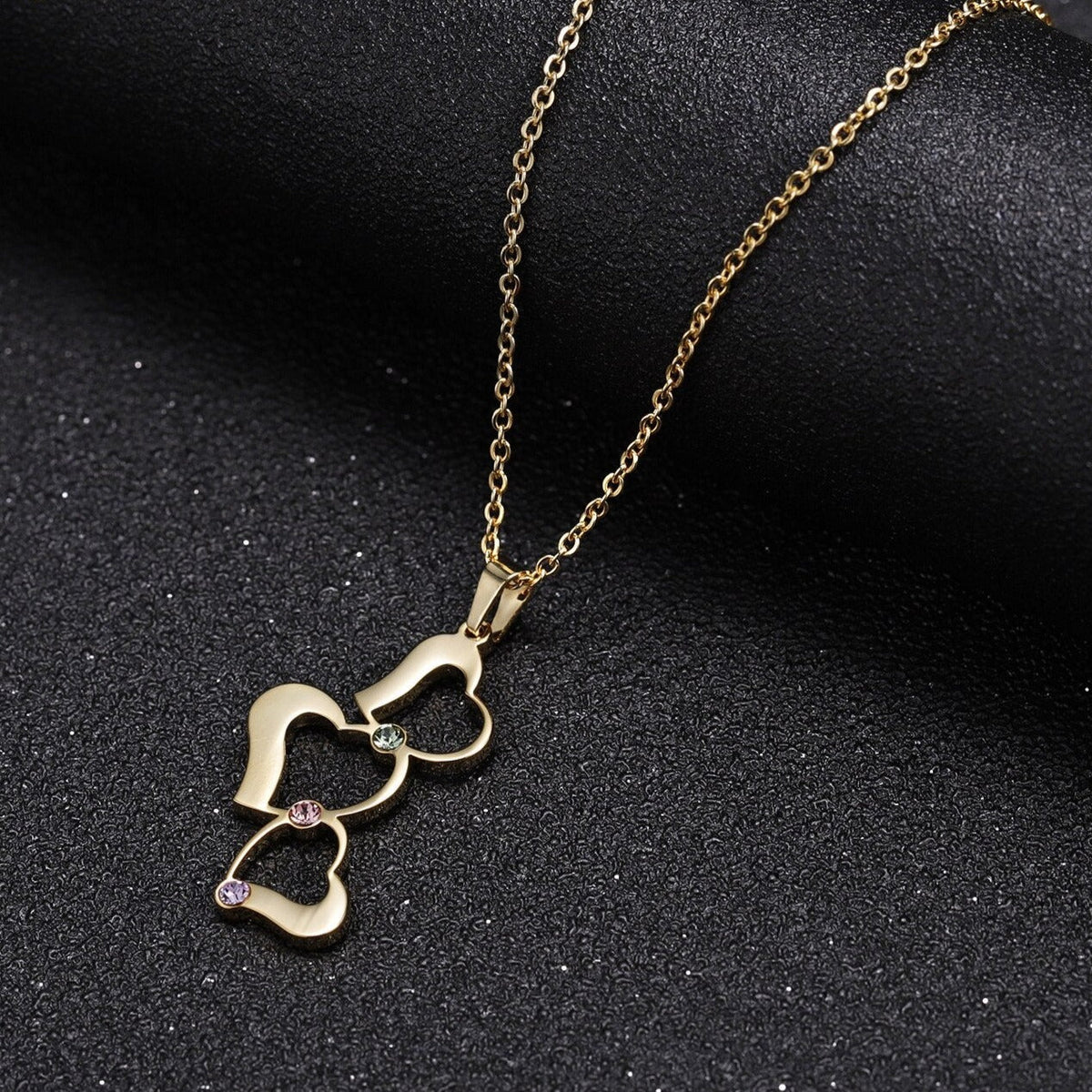 Personalized 3 Love Heart Hollow Design Birthstone Engrave Name Necklace Pendant - MERGE.DAY.1.FREESTYLE