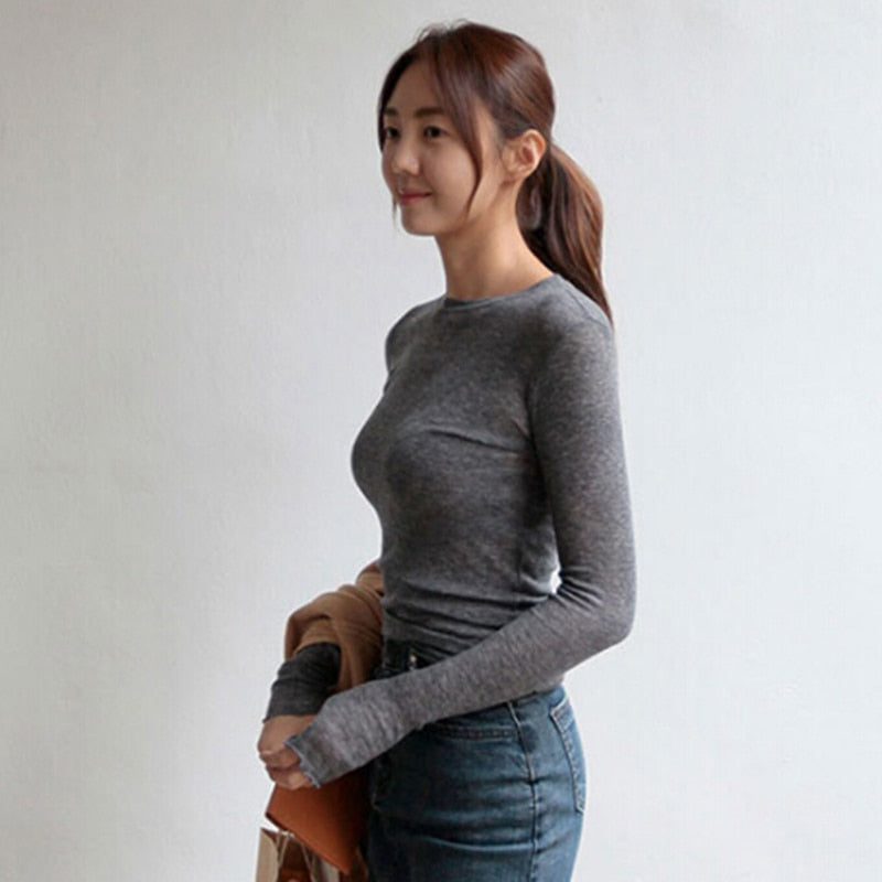 Slim T Shirt Women Cotton T-shirts Female Casual Tops Long Sleeve Sexy Thin T-shirt see through - MERGE.DAY.1.FREESTYLE