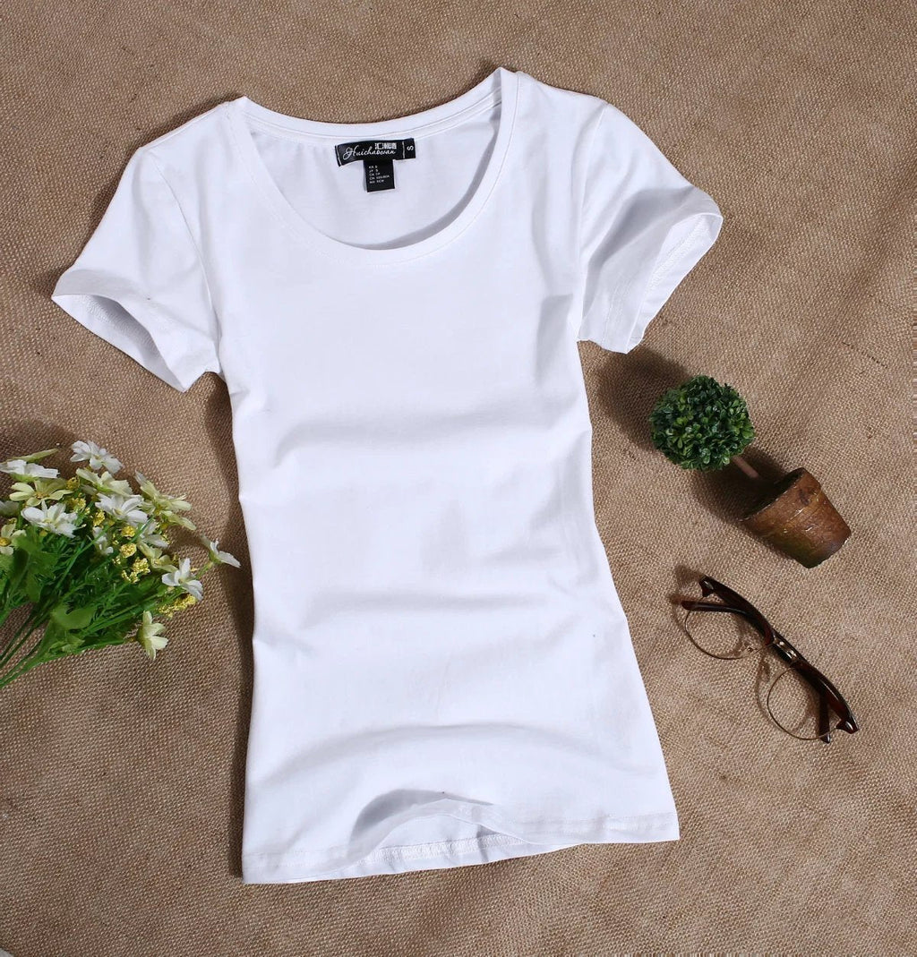 2022 Women's T Shirt Women Short Sleeved Slim Solid Color Womens Simple Tee T-Shirt - MERGE.DAY.1.FREESTYLE