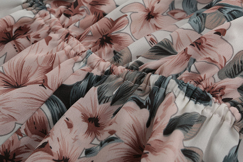 Bohemian Floral Print Ruffles Chiffon Shorts Jumpsuit Women Long Sleeve Off Shoulder Rompers - MERGE.DAY.1.FREESTYLE