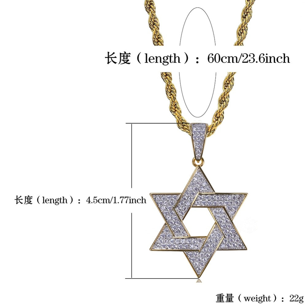 Hip Hop Zirconia Stone Star Of David Pendant Necklaces - MERGE.DAY.1.FREESTYLE