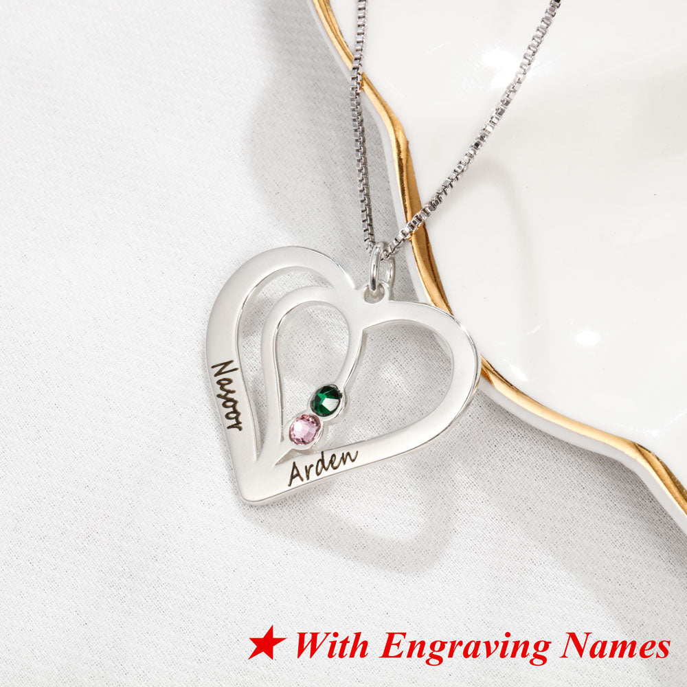 Personalized Birthstone Engraved Name Heart Necklaces & Pendants - MERGE.DAY.1.FREESTYLE