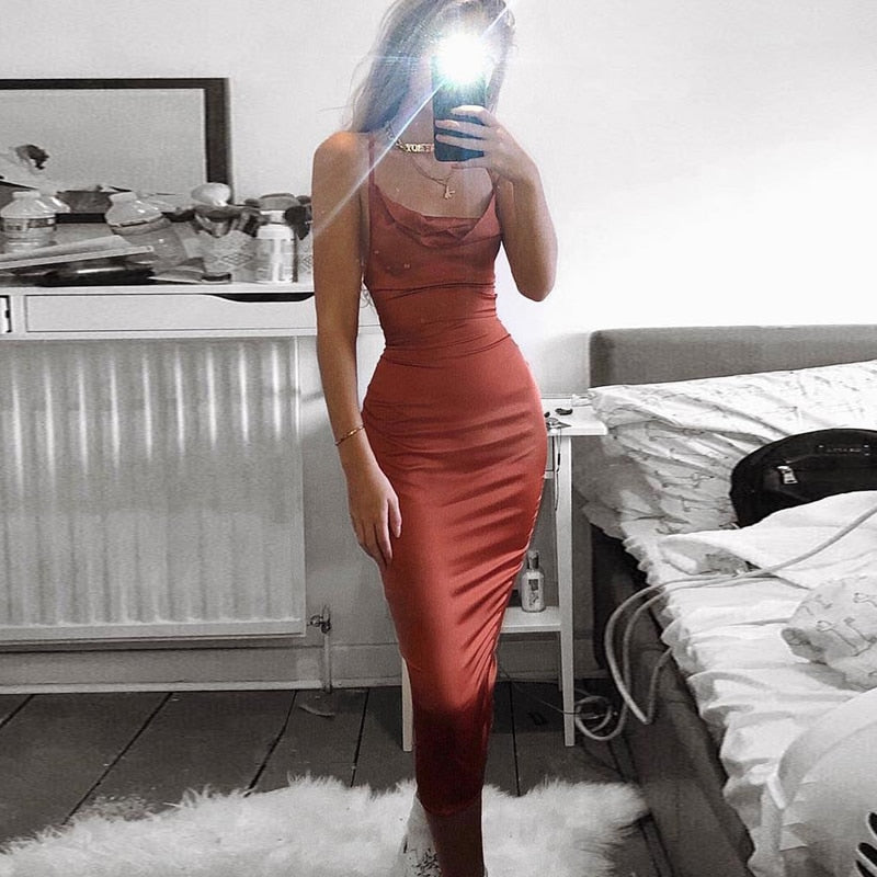 neon satin lace up 2022 summer women bodycon long midi dress sleeveless backless elegant party - MERGE.DAY.1.FREESTYLE