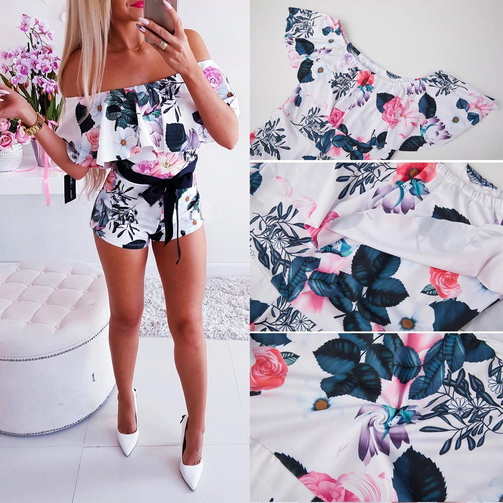 Boho Women Off Shoulder Floral Bodycon Romper Jumpsuit Summer Club Tights Bodysuit - MERGE.DAY.1.FREESTYLE