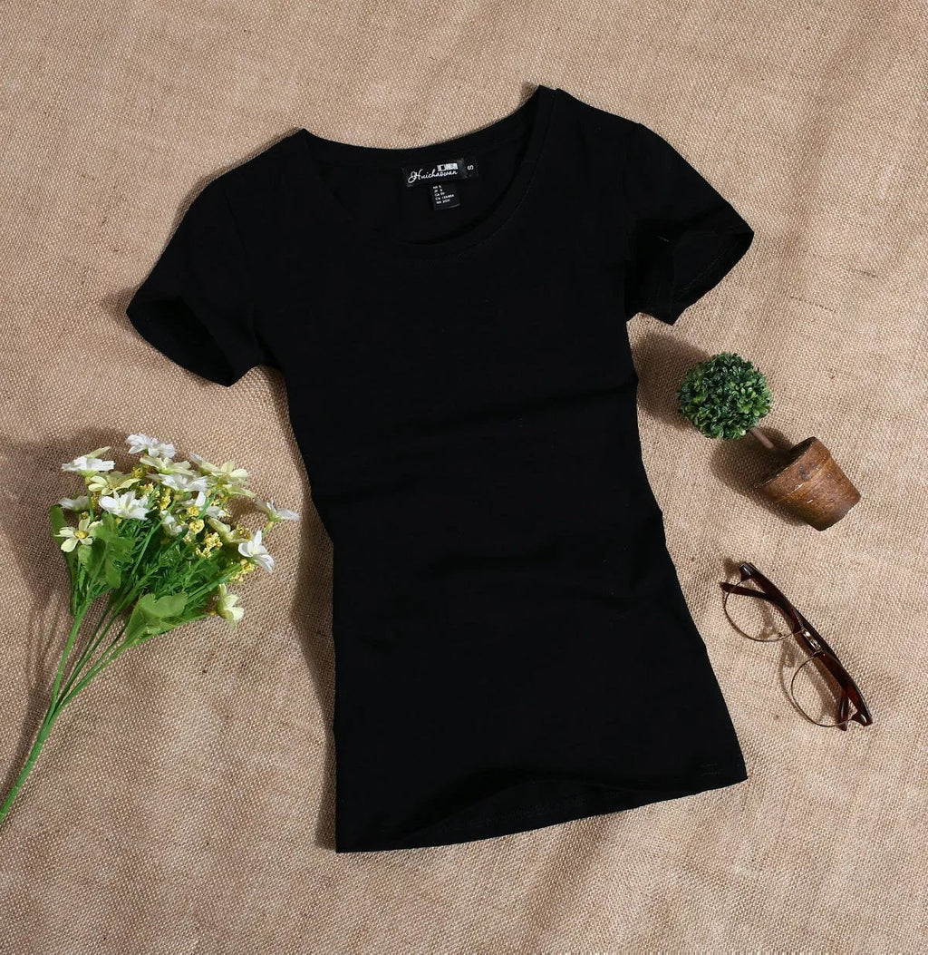 2022 Women's T Shirt Women Short Sleeved Slim Solid Color Womens Simple Tee T-Shirt - MERGE.DAY.1.FREESTYLE