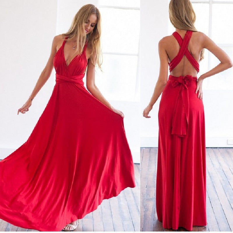 Sexy Women Multiway Wrap Convertible Boho Maxi Club Red Dress Bandage Long Dress - MERGE.DAY.1.FREESTYLE
