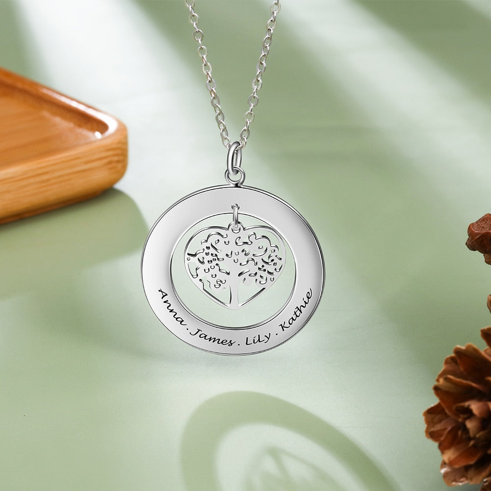 Tree of Life Engrave Name Necklace Silver Color Round Customized Pendants - MERGE.DAY.1.FREESTYLE