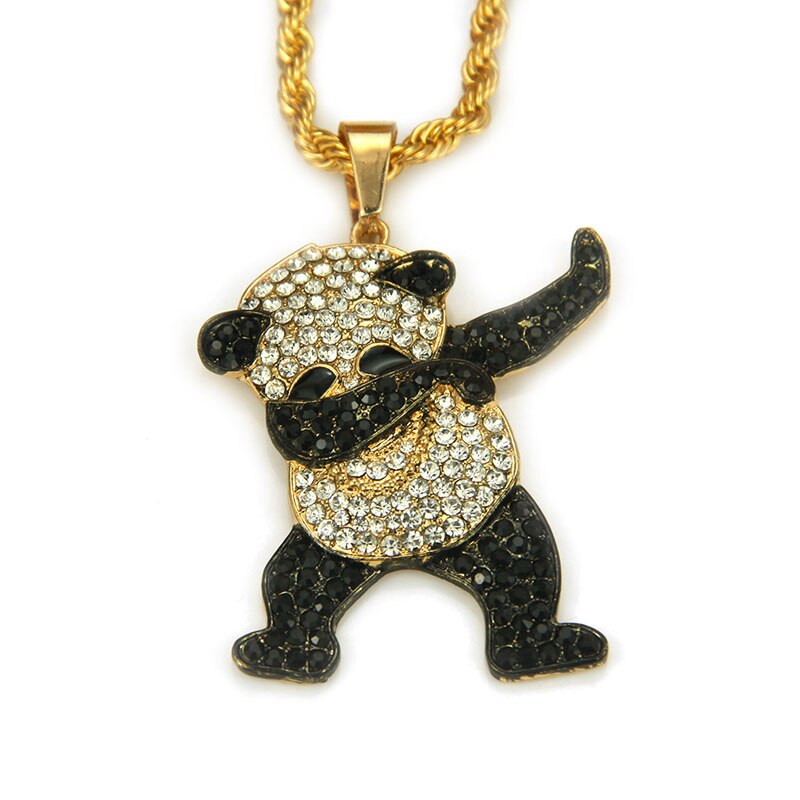 Rhinestone Luxury Hip Hop Dancing Animal Panda Pendant Iced out Rock Hip Hop Necklaces - MERGE.DAY.1.FREESTYLE