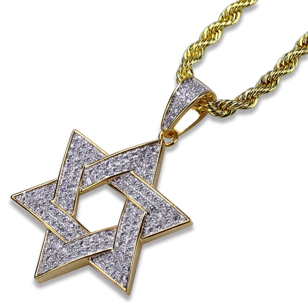 Hip Hop Zirconia Stone Star Of David Pendant Necklaces - MERGE.DAY.1.FREESTYLE