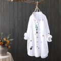 Plus size Cotton Embroidery women loose long white shirts casual ladies blouse - MERGE.DAY.1.FREESTYLE