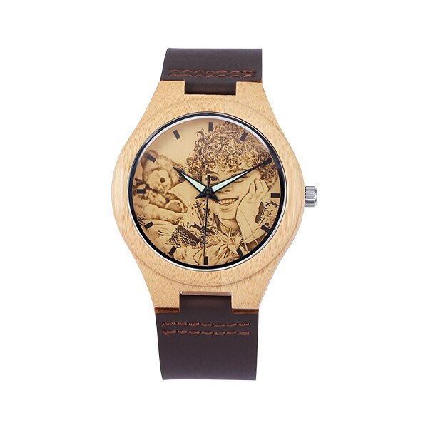 Personalized Custom Photo Texts Wooden Watch Log Wood Case Genuine Leather Watches - MERGE.DAY.1.FREESTYLE