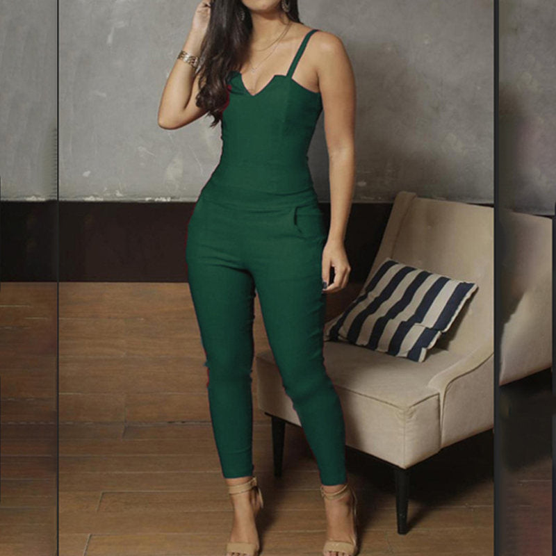 Summer jumpsuit Ladies Sling sleeveless Black Sexy Jumpsuit V-neck Cloth - MERGE.DAY.1.FREESTYLE