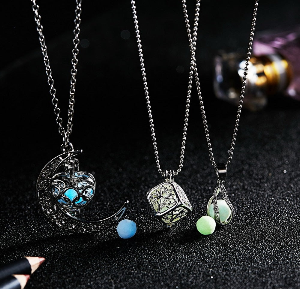 Glow In The Dark Necklace Moon Square Heart Necklaces For Woman Hollow Water Drop Pendant - MERGE.DAY.1.FREESTYLE