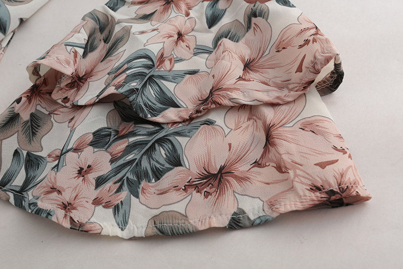 Bohemian Floral Print Ruffles Chiffon Shorts Jumpsuit Women Long Sleeve Off Shoulder Rompers - MERGE.DAY.1.FREESTYLE