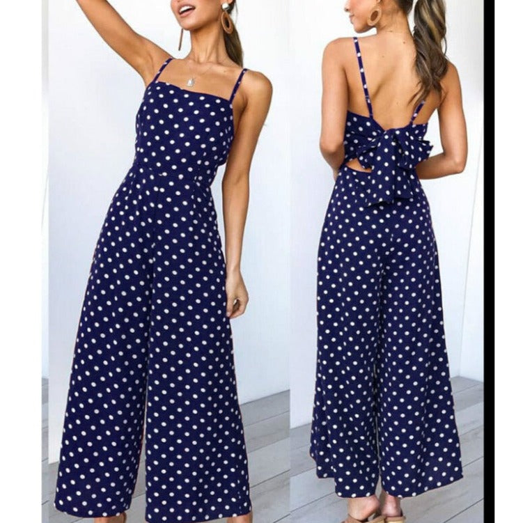 Sleeveless Backless Boho Bow-knot Dot Jumpsuits Women 2022 Summer Romper - MERGE.DAY.1.FREESTYLE