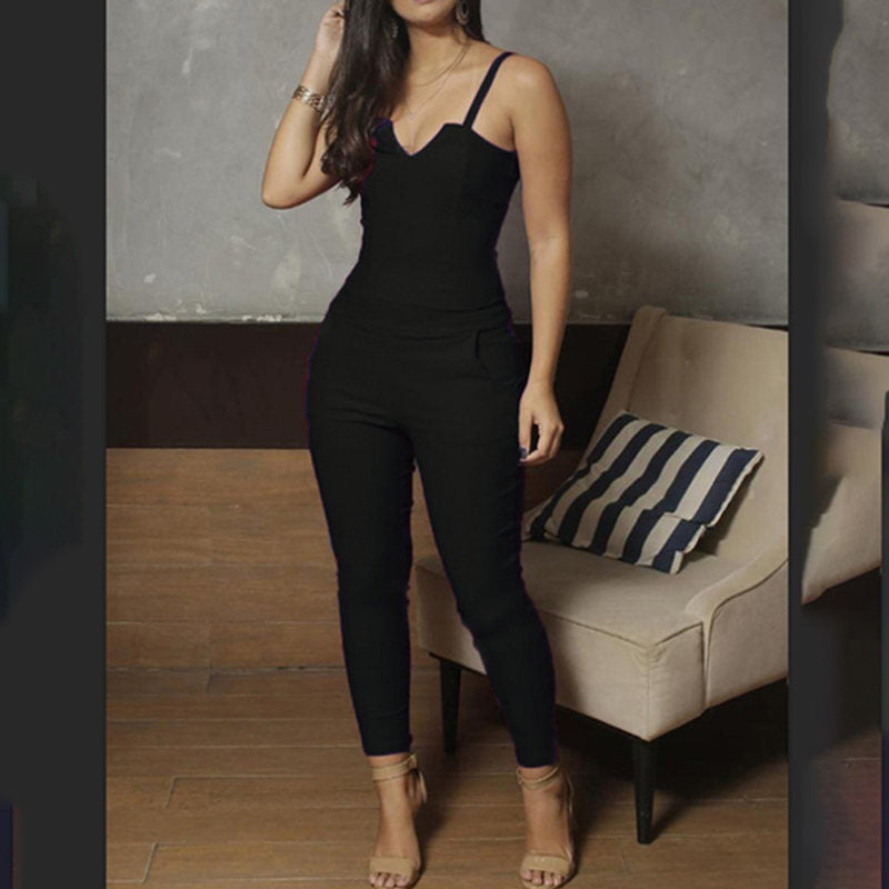 Summer jumpsuit Ladies Sling sleeveless Black Sexy Jumpsuit V-neck Cloth - MERGE.DAY.1.FREESTYLE