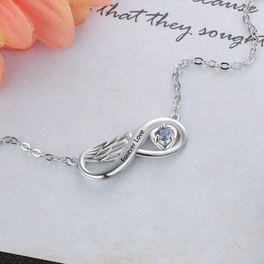 Customized Wing Infinity Relationship Birthstone Name Pendant Necklace - MERGE.DAY.1.FREESTYLE
