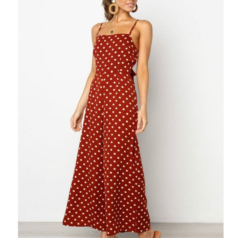 Sleeveless Backless Boho Bow-knot Dot Jumpsuits Women 2022 Summer Romper - MERGE.DAY.1.FREESTYLE