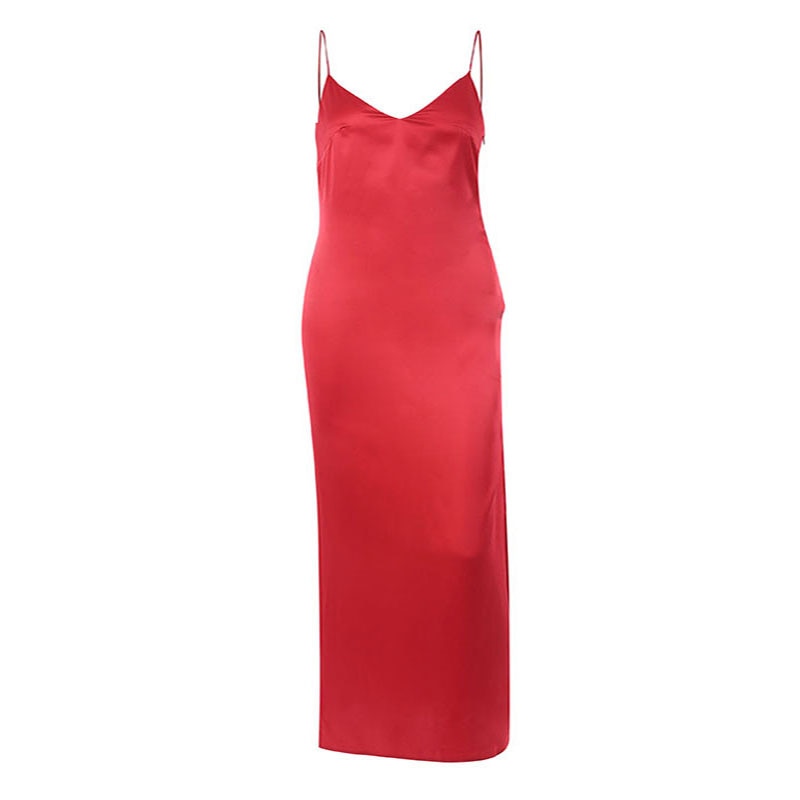 Satin V Neck Maxi Dress Women Spaghetti Strap Sleeveless Backless Side Split Long Dresses Lady Vestido - MERGE.DAY.1.FREESTYLE