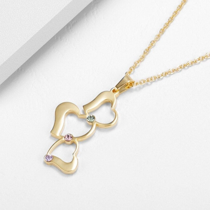 Personalized 3 Love Heart Hollow Design Birthstone Engrave Name Necklace Pendant - MERGE.DAY.1.FREESTYLE
