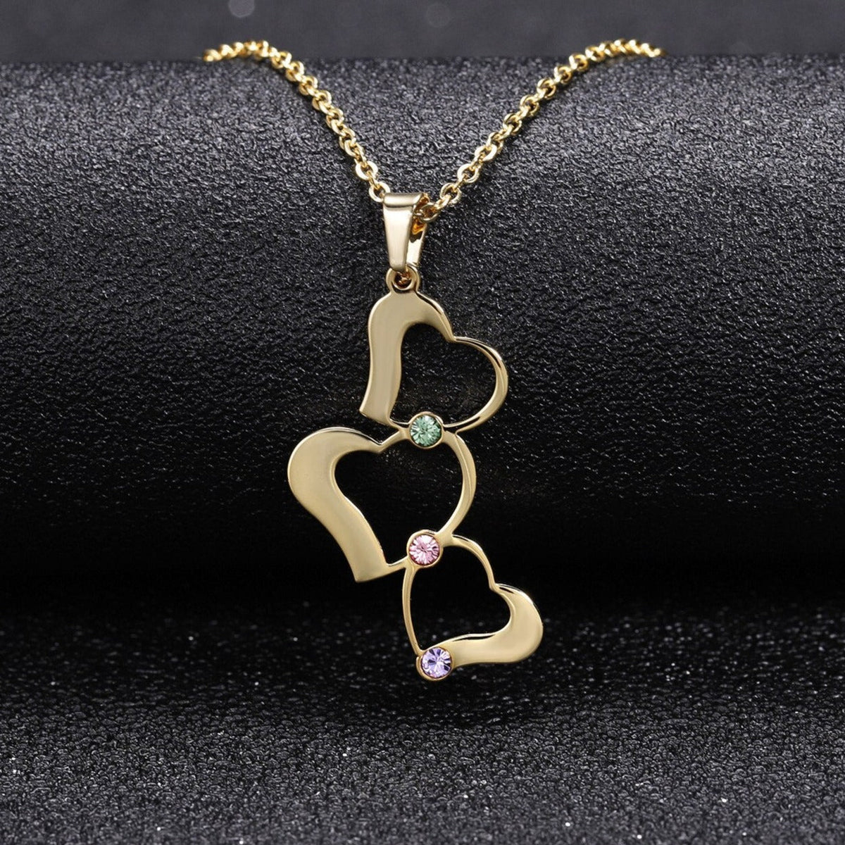 Personalized 3 Love Heart Hollow Design Birthstone Engrave Name Necklace Pendant - MERGE.DAY.1.FREESTYLE
