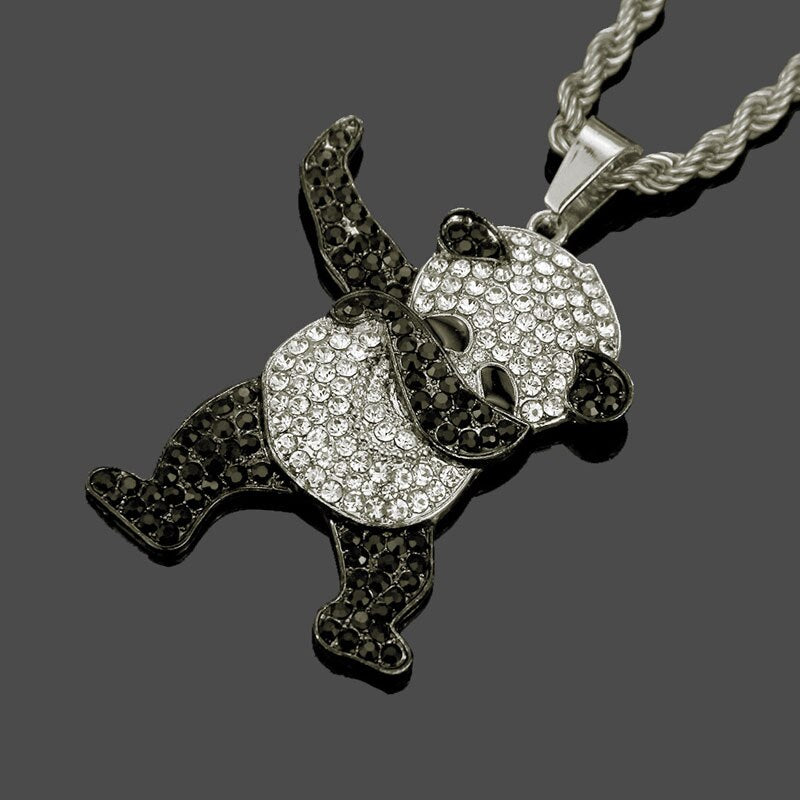 Rhinestone Luxury Hip Hop Dancing Animal Panda Pendant Iced out Rock Hip Hop Necklaces - MERGE.DAY.1.FREESTYLE