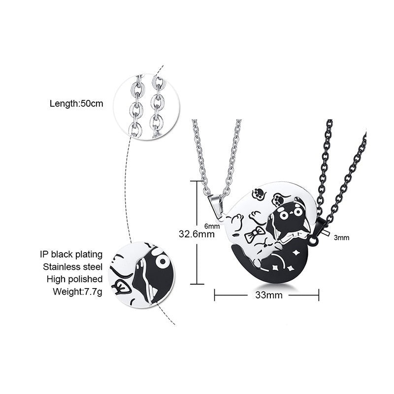 2 Pcs/Set Cute Cat Dog Shape Heart Puzzle Couples Necklaces Pendants Lover Promise Keepsake Gifts - MERGE.DAY.1.FREESTYLE