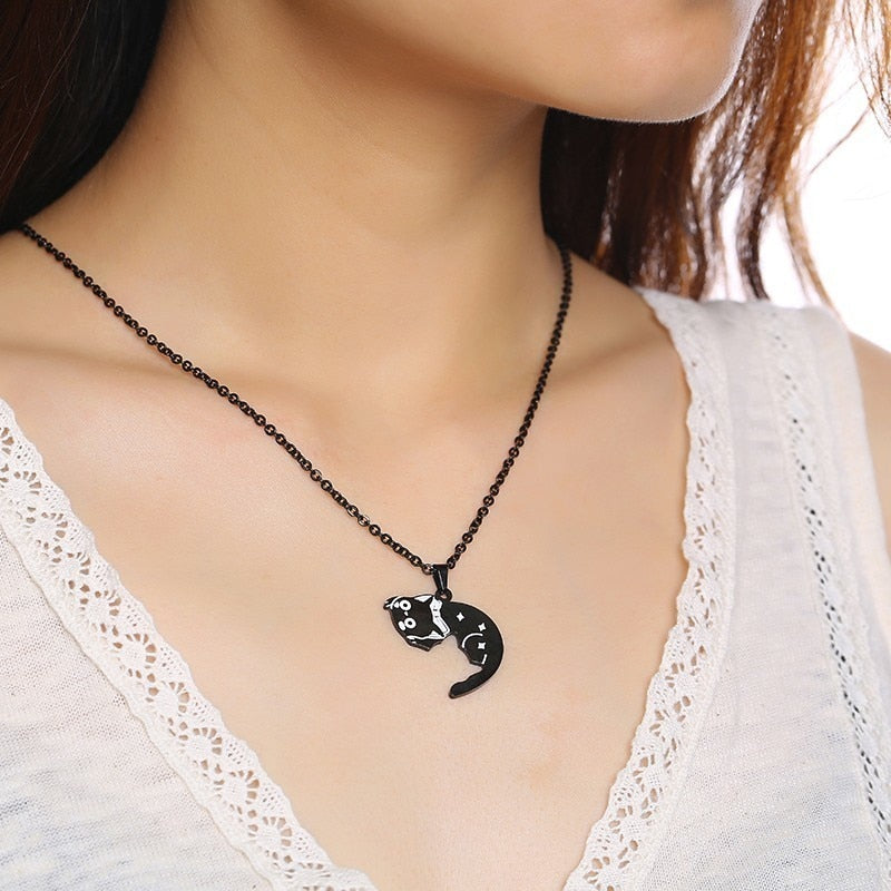 2 Pcs/Set Cute Cat Dog Shape Heart Puzzle Couples Necklaces Pendants Lover Promise Keepsake Gifts - MERGE.DAY.1.FREESTYLE