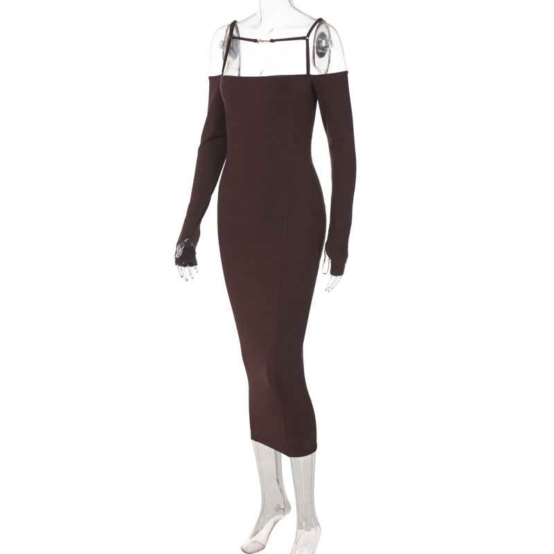 ibbed Solid Slash Neck Slip Long Sleeves Bodycon Mini Dress Streetwear Y2K - MERGE.DAY.1.FREESTYLE