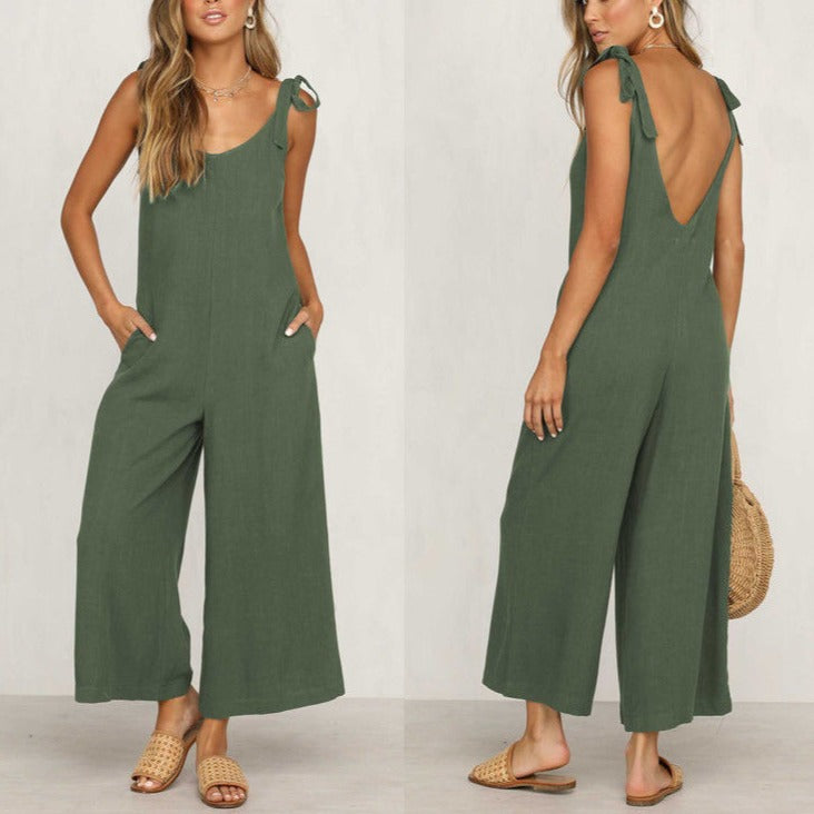 Women Sleeveless Rompers Loose Jumpsuit O Neck Casual Backless Overalls Trousers Wide Leg Pants - MERGE.DAY.1.FREESTYLE