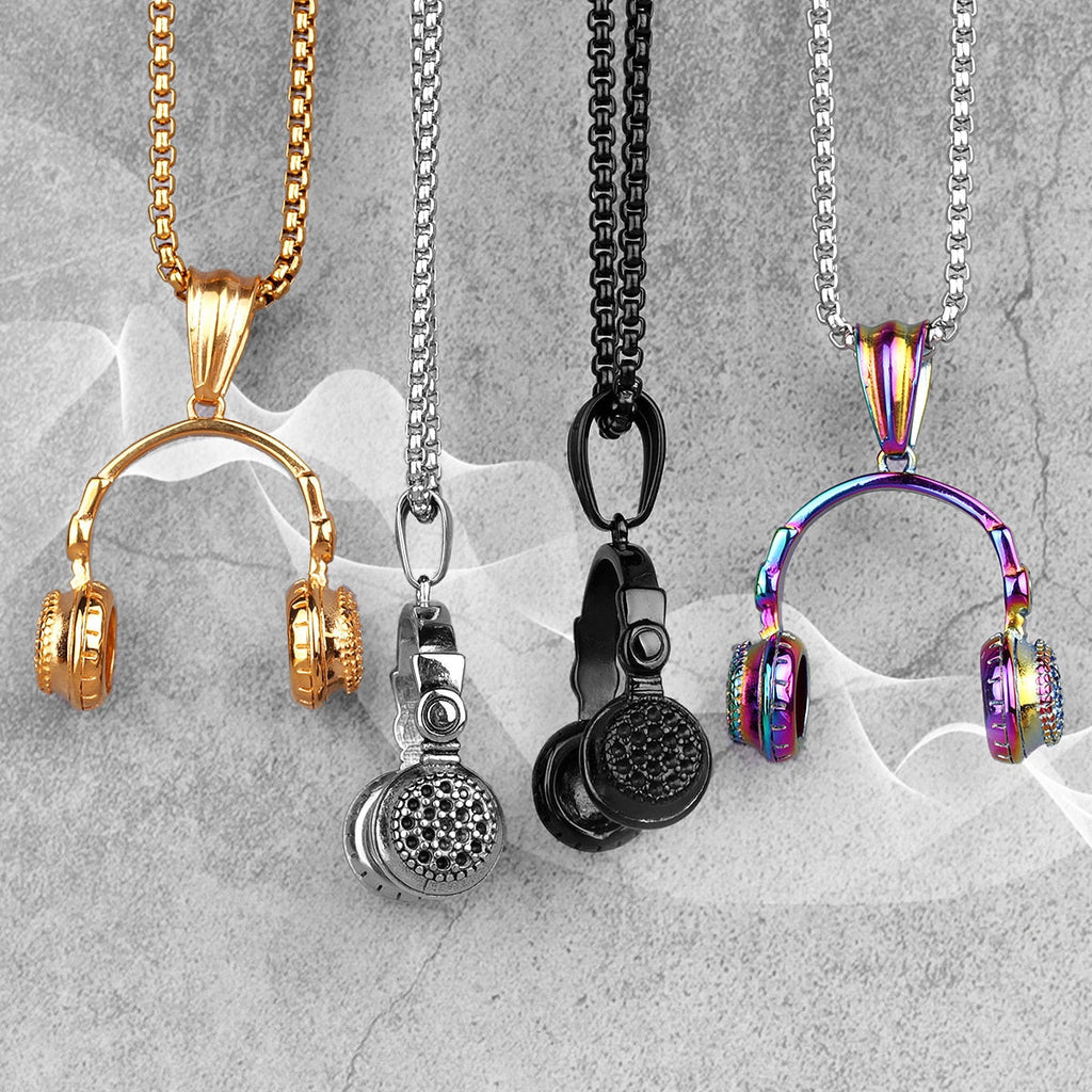Headset Earphone Gold Mens Long Necklaces Pendants Chain Hip Hop for Boy Male Creativity Gift - MERGE.DAY.1.FREESTYLE
