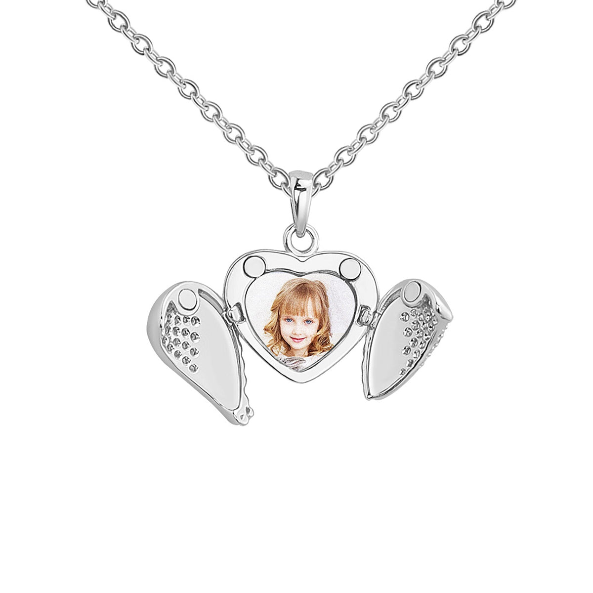Personalize Heart Locket Necklace Plated Rose Gold Silver Color Angel Wing Shape Custom Photo Pendant - MERGE.DAY.1.FREESTYLE