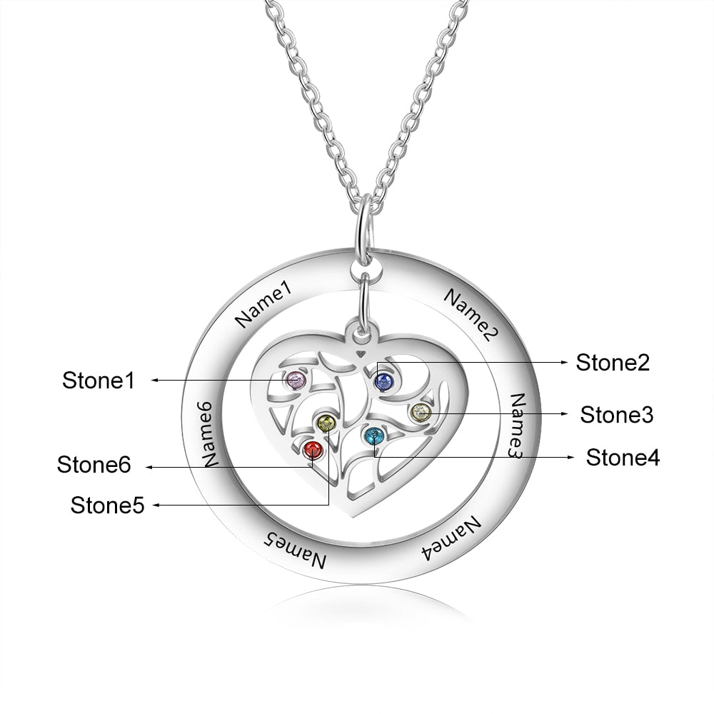 Tree of Life Name Necklace with Birthstone Name Engraved Pendant Family - MERGE.DAY.1.FREESTYLE