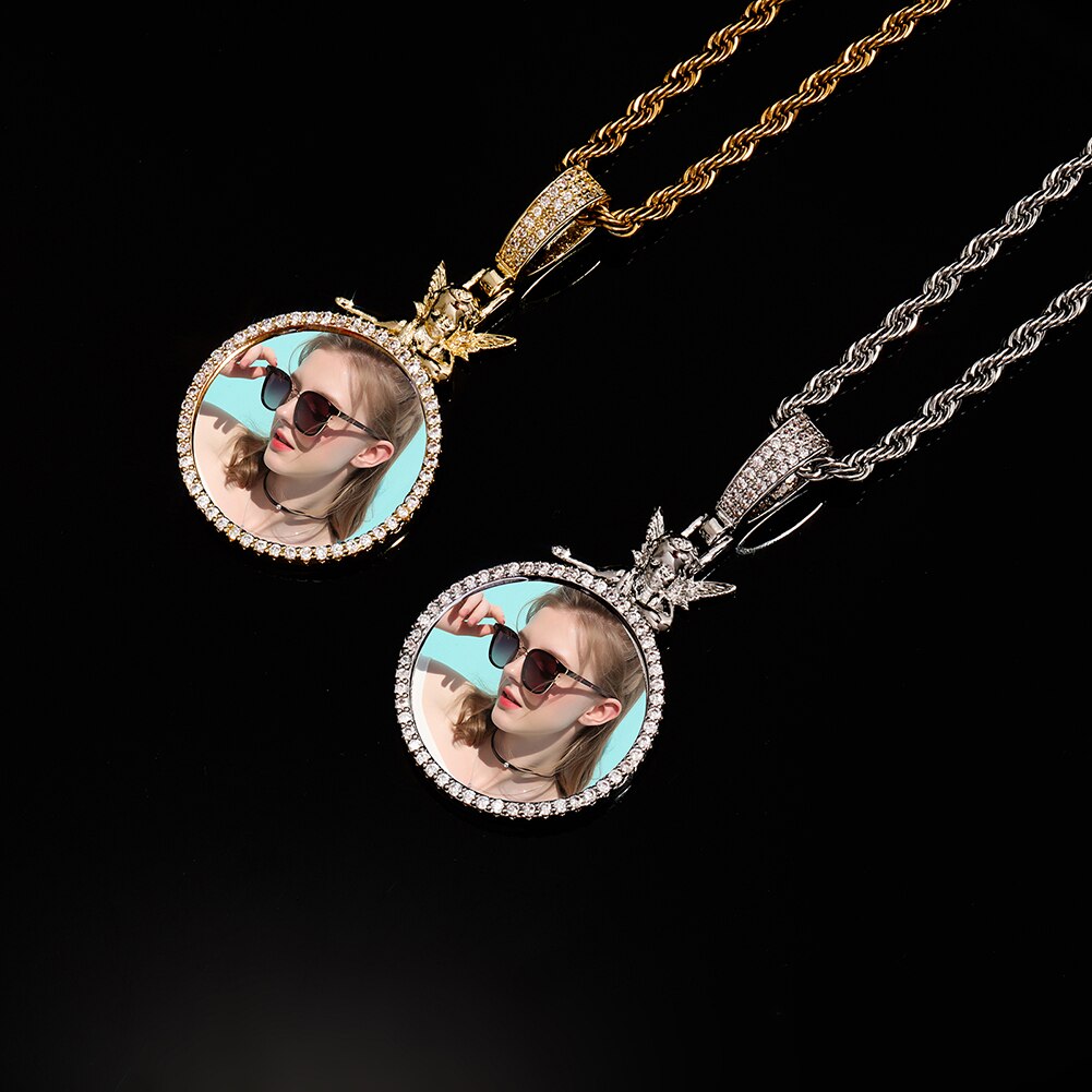 Personalized Custom Photo Pendan Round With Angel Accessories Jewelry - MERGE.DAY.1.FREESTYLE