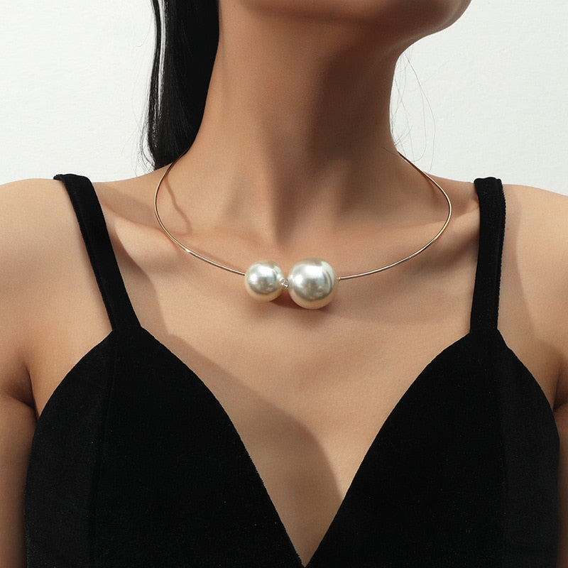 Water-wave Pearl Necklace For Women Charming Big Metal Geometric Statement Collar Necklace - MERGE.DAY.1.FREESTYLE