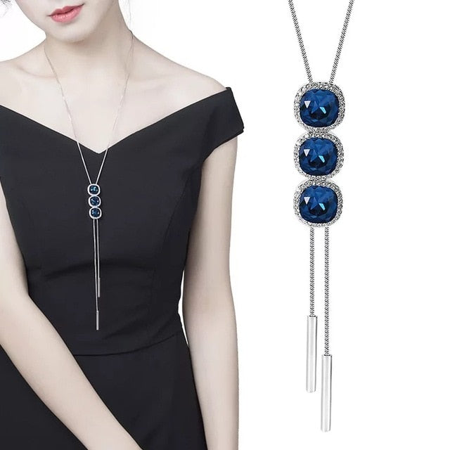 Collier Femme Long Gray Crystal Necklaces & Pendants for Women Round Statement Necklace - MERGE.DAY.1.FREESTYLE