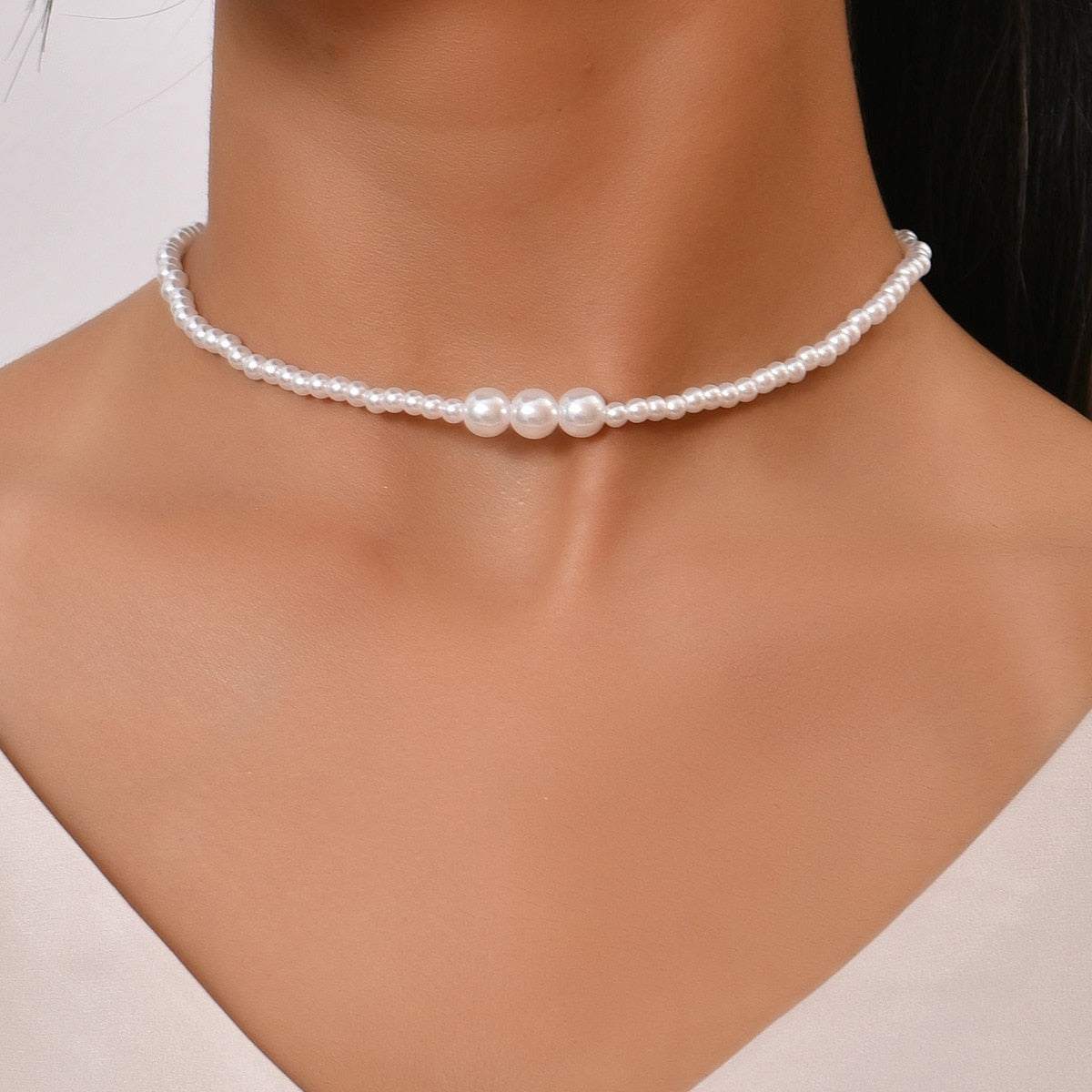 Trend Jewelry Wedding Big Pearl Necklace For Women Fashion White Imitation Pearl Choker - MERGE.DAY.1.FREESTYLE