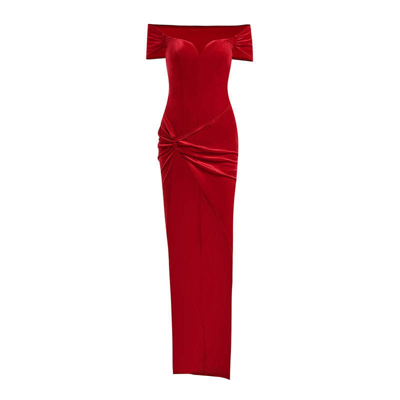 Summer Short Sleeve High Split Formal Evening Dress Women Solid Bodycon Long Dresses - MERGE.DAY.1.FREESTYLE