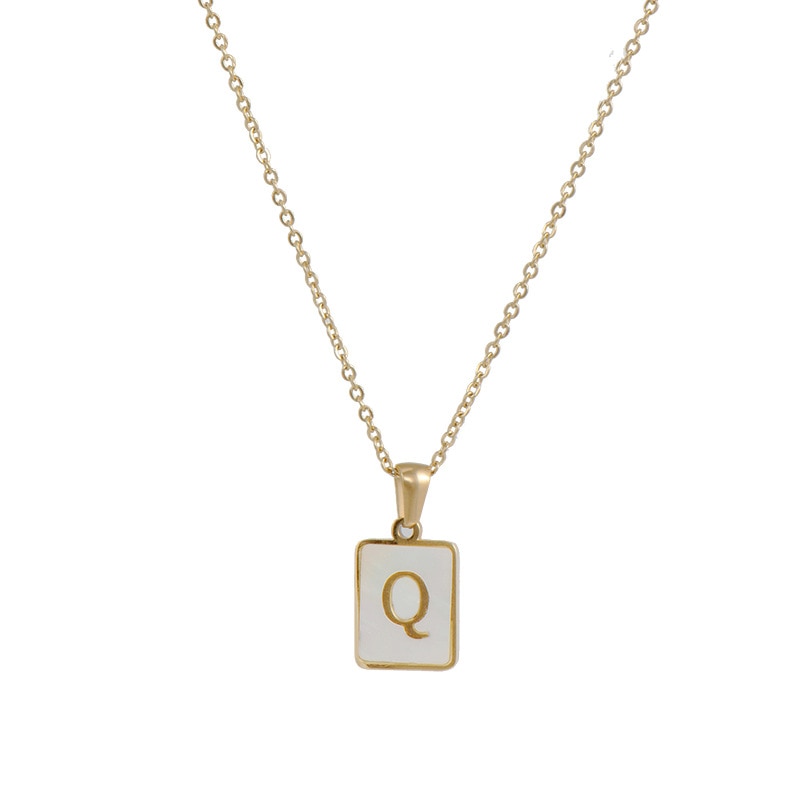 18K Golden Chain Necklaces Male Square Natural Shell Initial Letters Pendant Stainless Steel Jewelry - MERGE.DAY.1.FREESTYLE