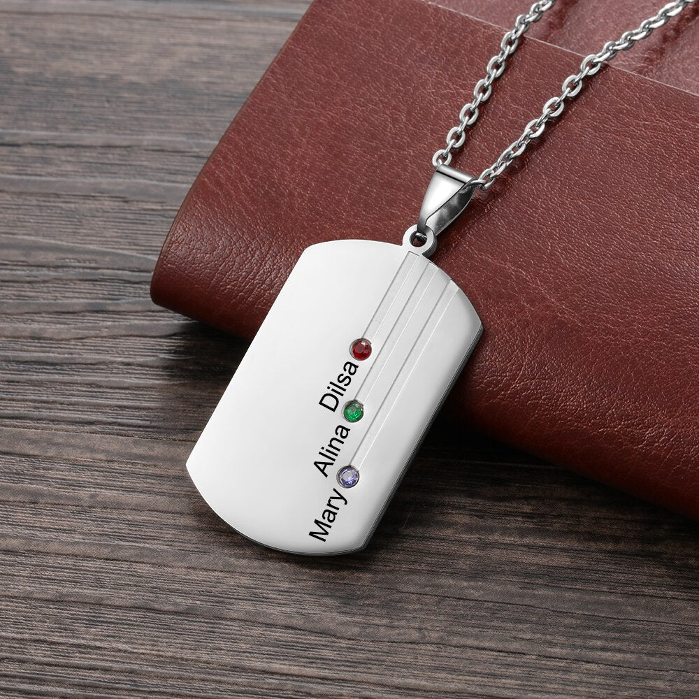 Customized Engraved Name Square Pendant Necklace Personalized 12-Month Birthstone Necklace - MERGE.DAY.1.FREESTYLE