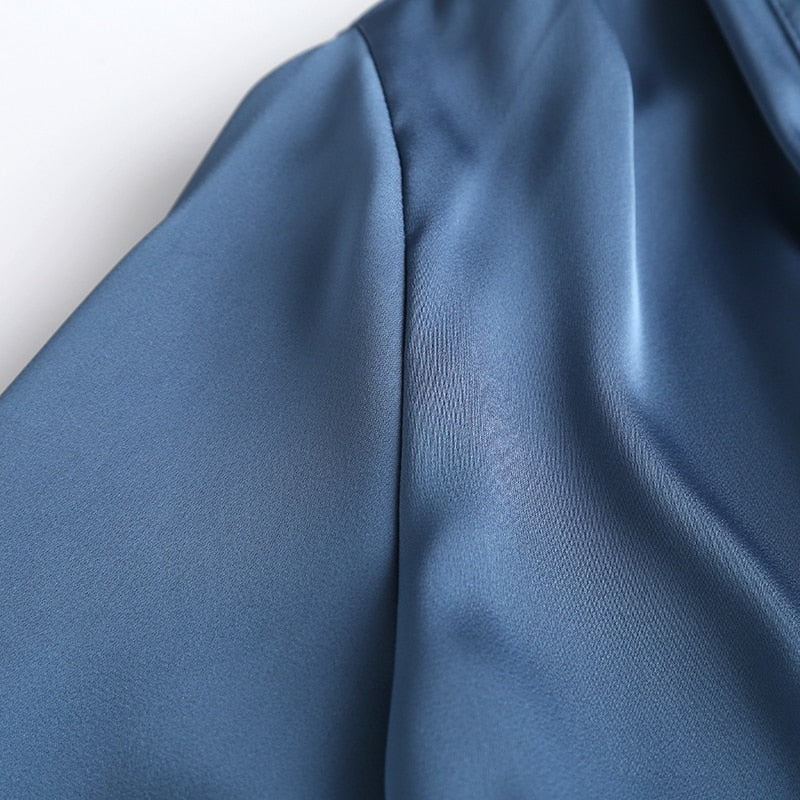 Autumn Fashion Women Elegant Satin Dress Long Sleeve Office Ladies Midi Dress - MERGE.DAY.1.FREESTYLE