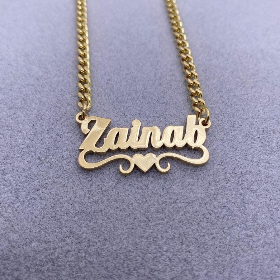 Custom Name Necklace With Heart Stainless Steel Cuban Chain Necklace - MERGE.DAY.1.FREESTYLE