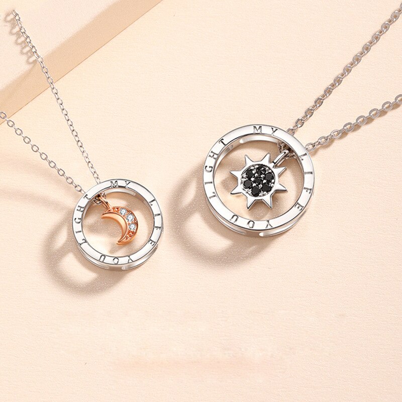 couple silver color ring sun and moon two-color pendant necklace jewelry gift - MERGE.DAY.1.FREESTYLE