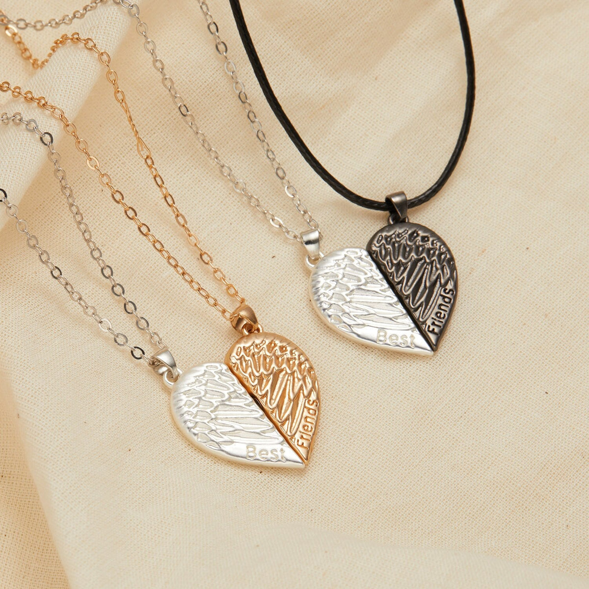 2 Pieces Magnetic Couple Necklaces Friendship Heart Pendant Distance Faceted Charm Necklace - MERGE.DAY.1.FREESTYLE