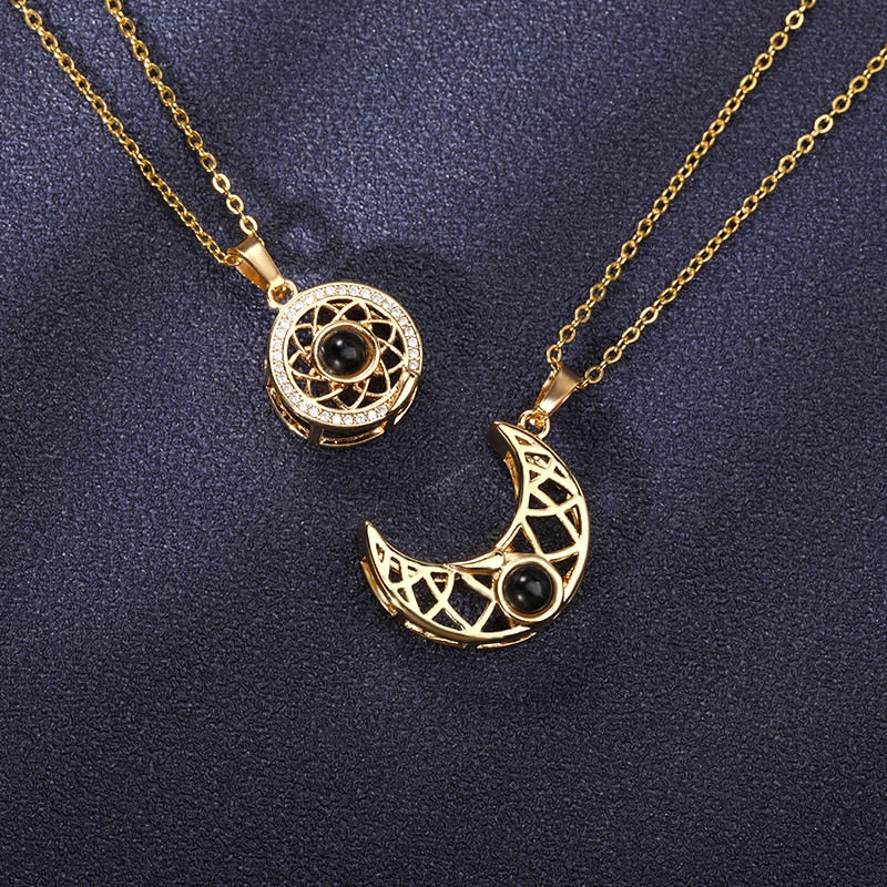 Sun And Moon Love Memory Confession 100 Languages I Love You Necklace Projection Gold Chian Couple Pendant - MERGE.DAY.1.FREESTYLE