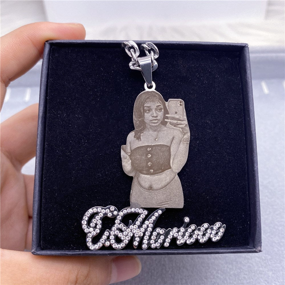 Custom Picture with Diamond Necklace Custom Nameplate Pendent Necklace - MERGE.DAY.1.FREESTYLE