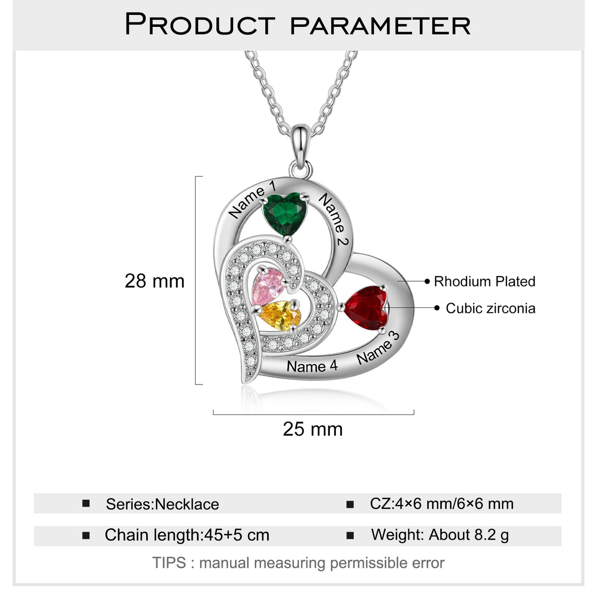 Personalized 1-6 Name Engraving Heart Pendant DIY Birthstone Necklace - MERGE.DAY.1.FREESTYLE