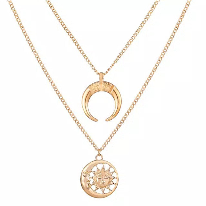 Multi Layer Lock Portrait Pendants Necklaces For Women Gold Metal Key Heart Necklace - MERGE.DAY.1.FREESTYLE