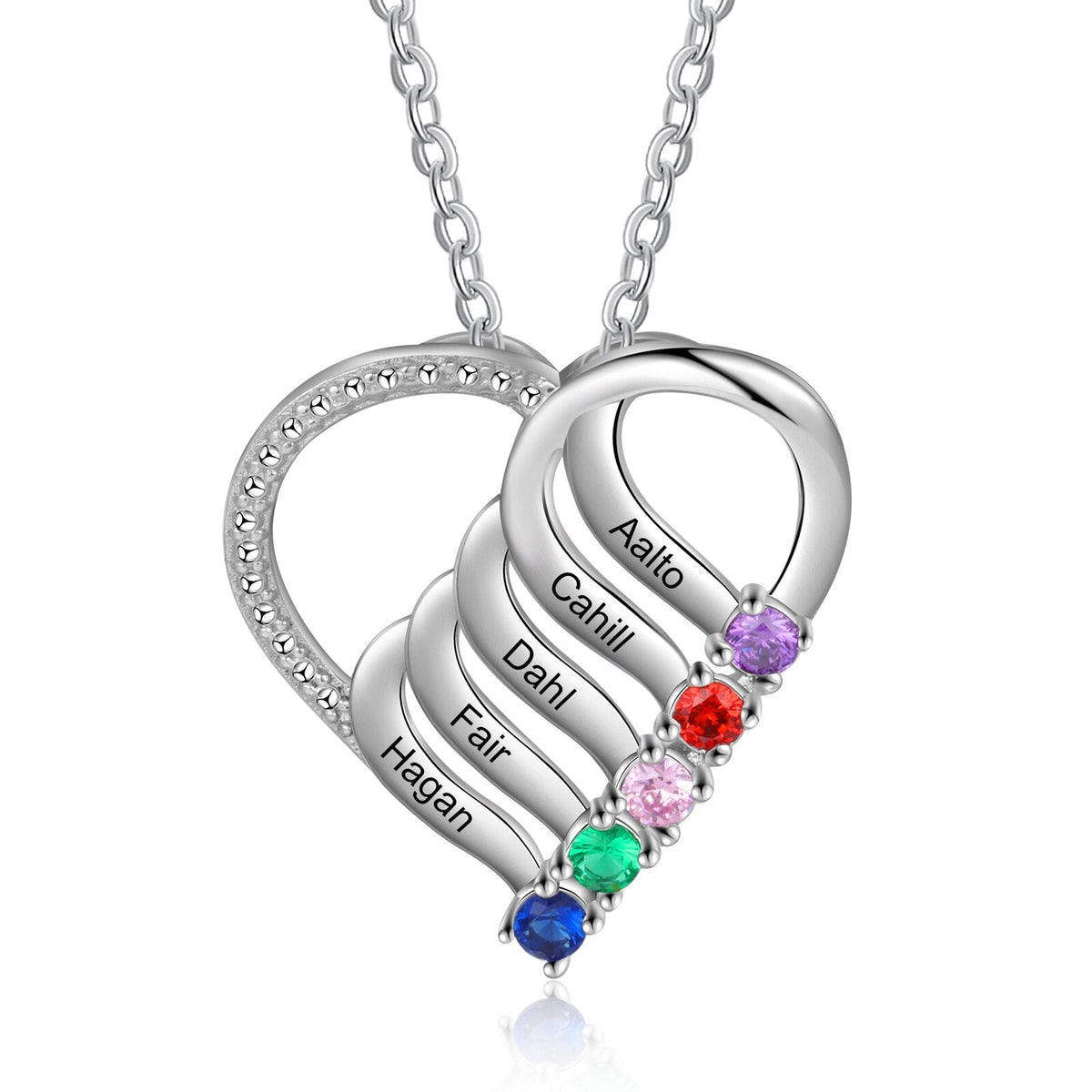 Personalized Family Heart Pendant Necklace with 2-6 Birthstones Name Necklace - MERGE.DAY.1.FREESTYLE